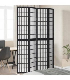 vidaXL Room Divider 4 Panels Black Solid Wood Paulownia
