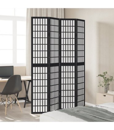 vidaXL Room Divider 4 Panels Black Solid Wood Paulownia