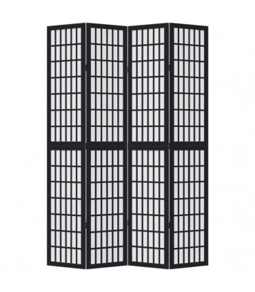 vidaXL Room Divider 4 Panels Black Solid Wood Paulownia
