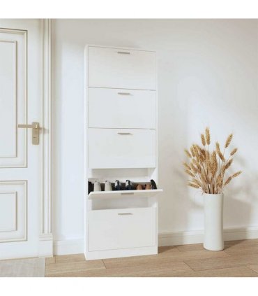 vidaXL Shoe Cabinet High Gloss White 59x17x169 cm Engineered Wood