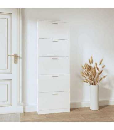 vidaXL Shoe Cabinet High Gloss White 59x17x169 cm Engineered Wood