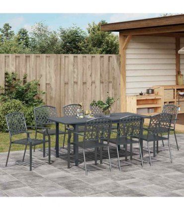 vidaXL Garden Dining Set 9 pcs Anthracite Powder-coated Steel
