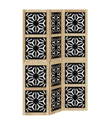 vidaXL Room Divider 3 Panels Brown and Black Solid Wood Paulownia