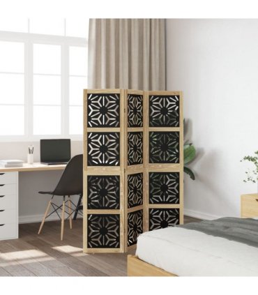 vidaXL Room Divider 3 Panels Brown and Black Solid Wood Paulownia