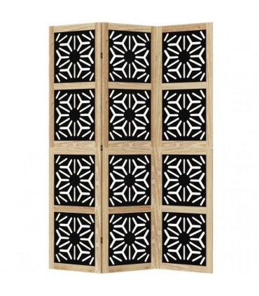 vidaXL Room Divider 3 Panels Brown and Black Solid Wood Paulownia