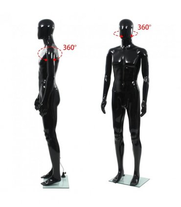 vidaXL Full Body Male Mannequin with Glass Base Glossy Black 185 cm