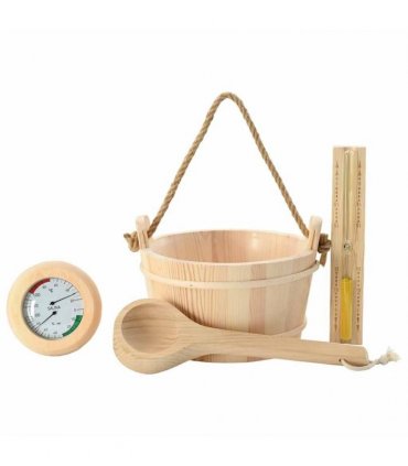 vidaXL Sauna Accessory Set 4 pcs Brown Solid Pine Wood and Hemp