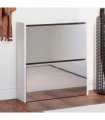 vidaXL Shoe Cabinet with Mirror 2-Layer High Gloss White 63x17x67 cm