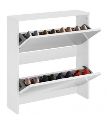 vidaXL Shoe Cabinet with Mirror 2-Layer High Gloss White 63x17x67 cm
