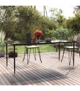 vidaXL Garden Dining Table Black 200x100x74cm Steel and Tempered Glass