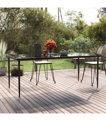 vidaXL Garden Dining Table Black 200x100x74cm Steel and Tempered Glass