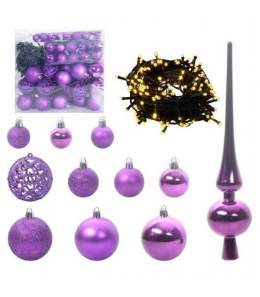 vidaXL Christmas Bauble Set with 300 LEDs 120 pcs Lilac Plastic