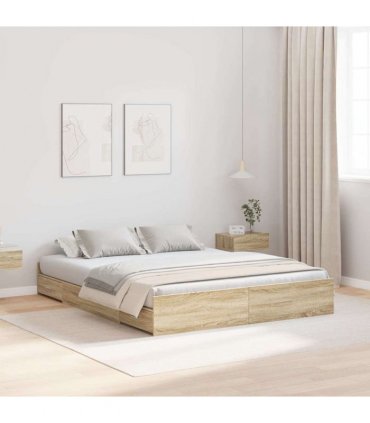 vidaXL Storage Bed Frame Sonoma Oak 135 x 190 cm Engineered Wood