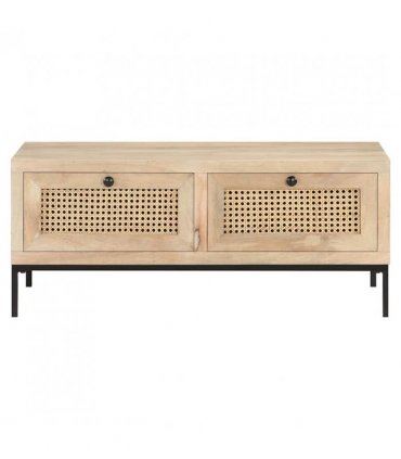 vidaXL Coffee Table 90x50x37 cm Solid Mango Wood and Natural Cane