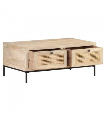 vidaXL Coffee Table 90x50x37 cm Solid Mango Wood and Natural Cane