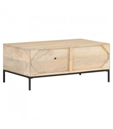 vidaXL Coffee Table 90x50x37 cm Solid Mango Wood and Natural Cane