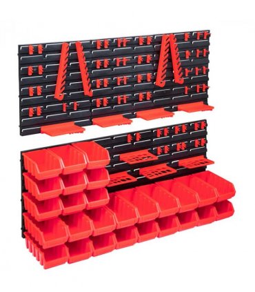 vidaXL 103 Piece Storage Bin Kit with Wall Panels Red and Black