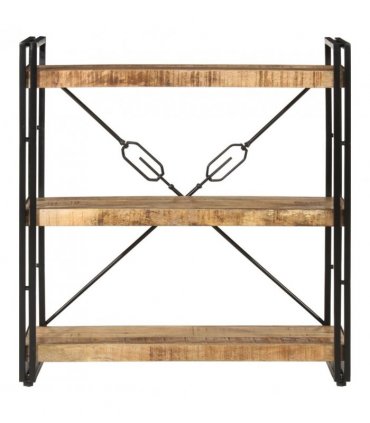 vidaXL 3-Tier Bookcase 77x30x80 cm Solid Wood Mango and Iron
