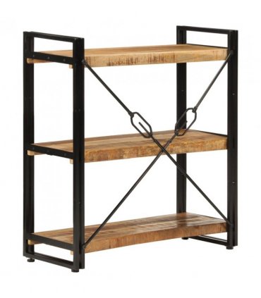 vidaXL 3-Tier Bookcase 77x30x80 cm Solid Wood Mango and Iron