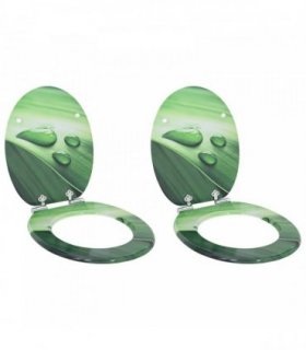 vidaXL Soft-Close Toilet Seat 2 pcs Green Drop 44 x 38 cm MDF board