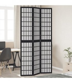 vidaXL Room Divider 3 Panels Black Solid Wood Paulownia