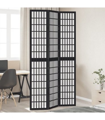 vidaXL Room Divider 3 Panels Black Solid Wood Paulownia