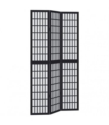 vidaXL Room Divider 3 Panels Black Solid Wood Paulownia