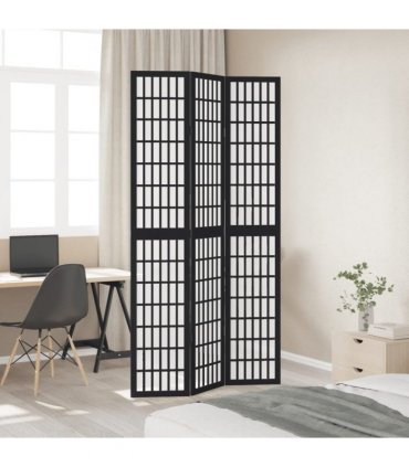 vidaXL Room Divider 3 Panels Black Solid Wood Paulownia