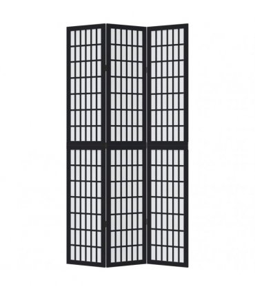 vidaXL Room Divider 3 Panels Black Solid Wood Paulownia