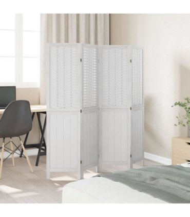 vidaXL Room Divider 4 Panels White Solid Wood Paulownia