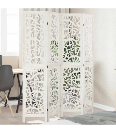vidaXL Room Divider 4 Panels White Solid Wood Paulownia