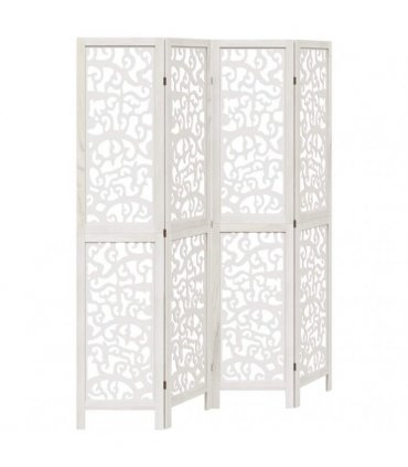 vidaXL Room Divider 4 Panels White Solid Wood Paulownia