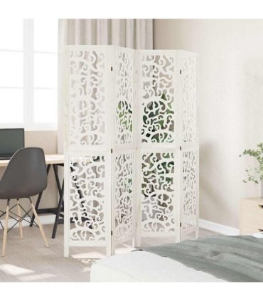 vidaXL Room Divider 4 Panels White Solid Wood Paulownia