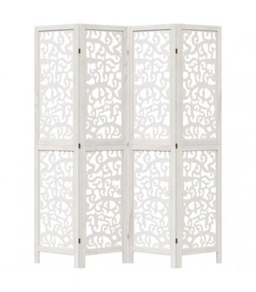 vidaXL Room Divider 4 Panels White Solid Wood Paulownia
