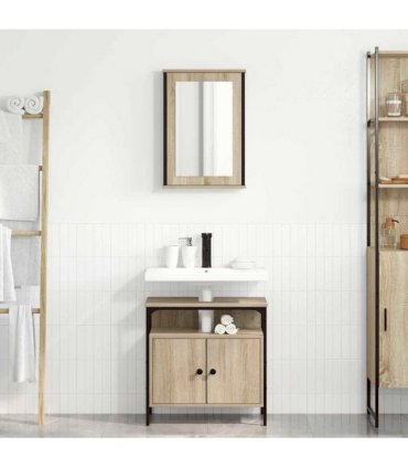 vidaXL Bathroom Furniture Set with Shelf 2 pcs Brown Engineered wood
