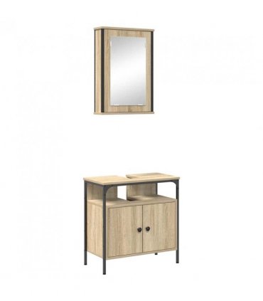 vidaXL Bathroom Furniture Set with Shelf 2 pcs Brown Engineered wood