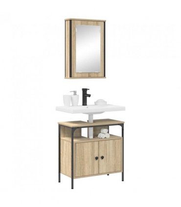 vidaXL Bathroom Furniture Set with Shelf 2 pcs Brown Engineered wood