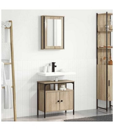 vidaXL Bathroom Furniture Set with Shelf 2 pcs Brown Engineered wood