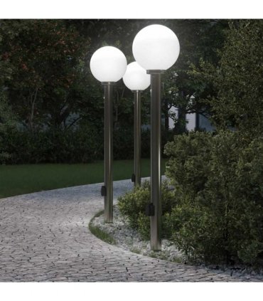 vidaXL Bollard Lights with Sensor&Outlet 3 pcs 120 cm Stainless Steel IP44