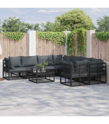 vidaXL Garden Sofa Set with Cushion 8 pcs Black Steel