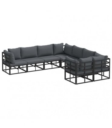 vidaXL Garden Sofa Set with Cushion 8 pcs Black Steel