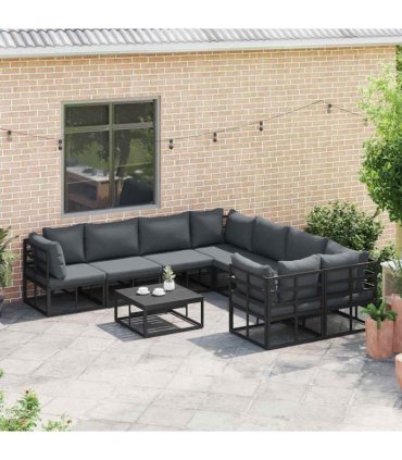 vidaXL Garden Sofa Set with Cushion 8 pcs Black Steel