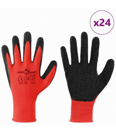 vidaXL Work Gloves 24 pcs Red and Black 7 / S Latex Coating