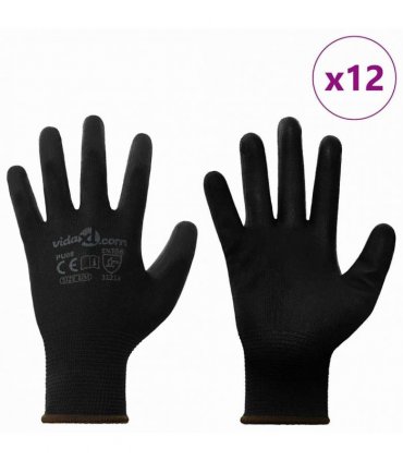 vidaXL Work Gloves 12 pcs Black 8 / M Polyester