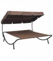 vidaXL Sun Lounger | Brown | Oxford fabric | Double | Durable | Chaise Lounge