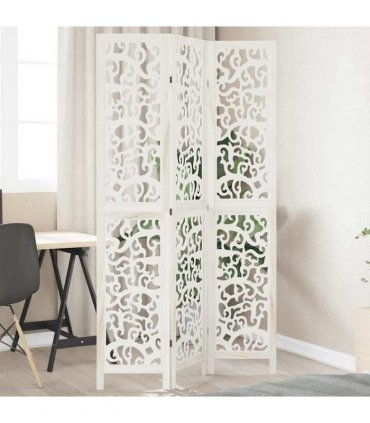 vidaXL Room Divider 3 Panels White Solid Wood Paulownia