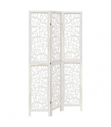 vidaXL Room Divider 3 Panels White Solid Wood Paulownia