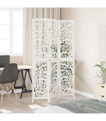 vidaXL Room Divider 3 Panels White Solid Wood Paulownia