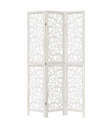 vidaXL Room Divider 3 Panels White Solid Wood Paulownia