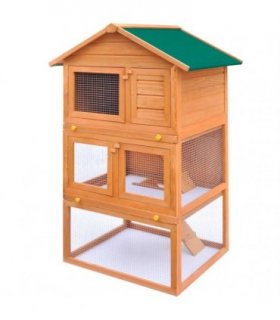 vidaXL Outdoor Rabbit Hutch Small Animal House Pet Cage 3 Layers Wood